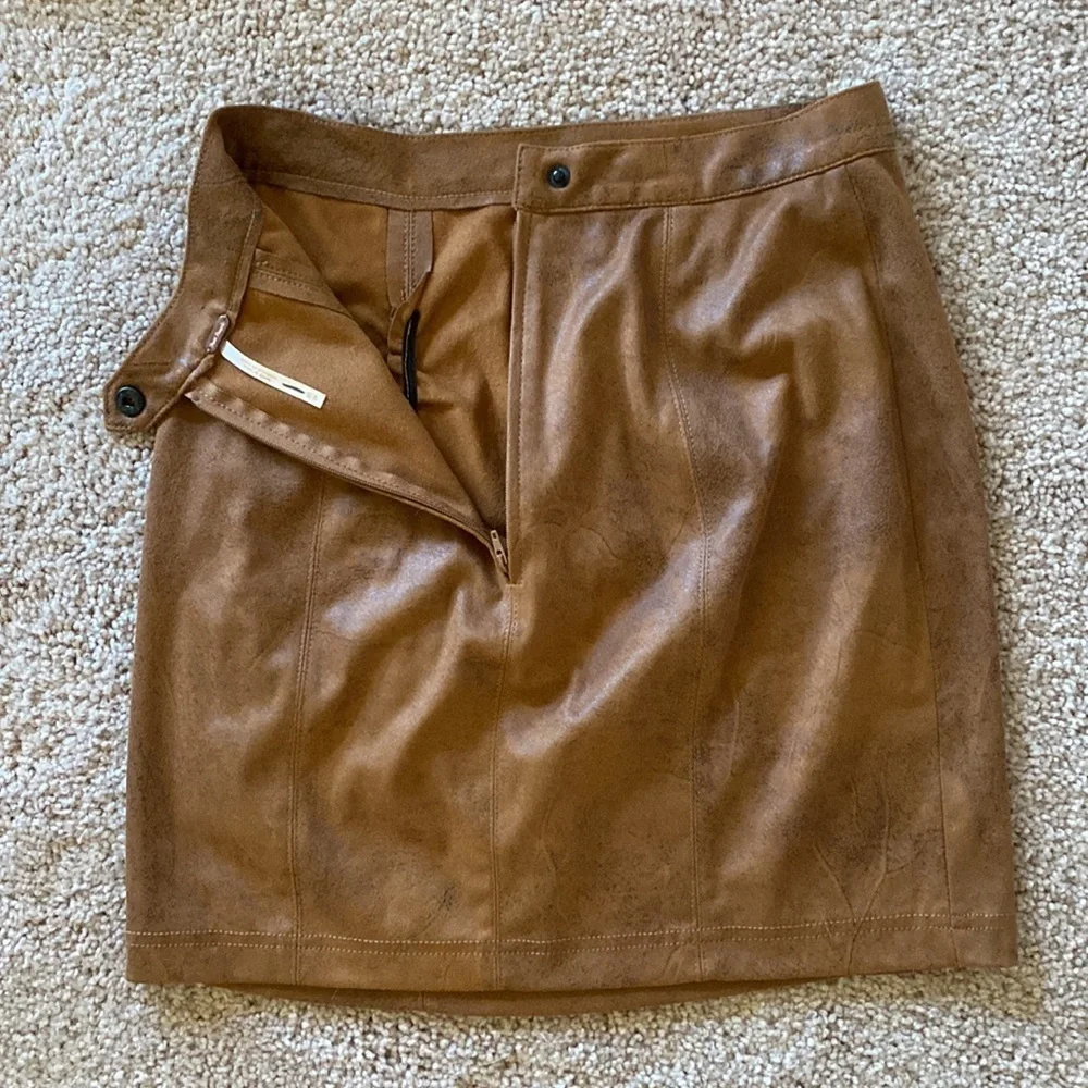 Free People Rumi Ruched Faux Leather Mini Skirt in Camel